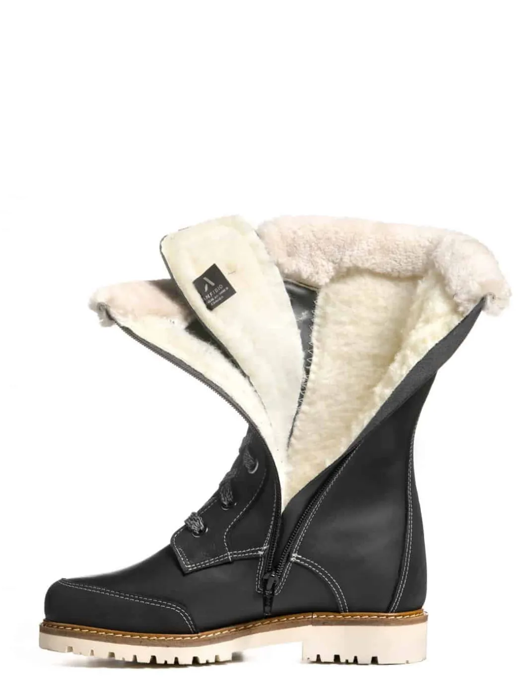 Bottes Canadiennes Anfibio Femme Cuir Doublées 100% Laine Naturelle Revers Mouton Retourné femme